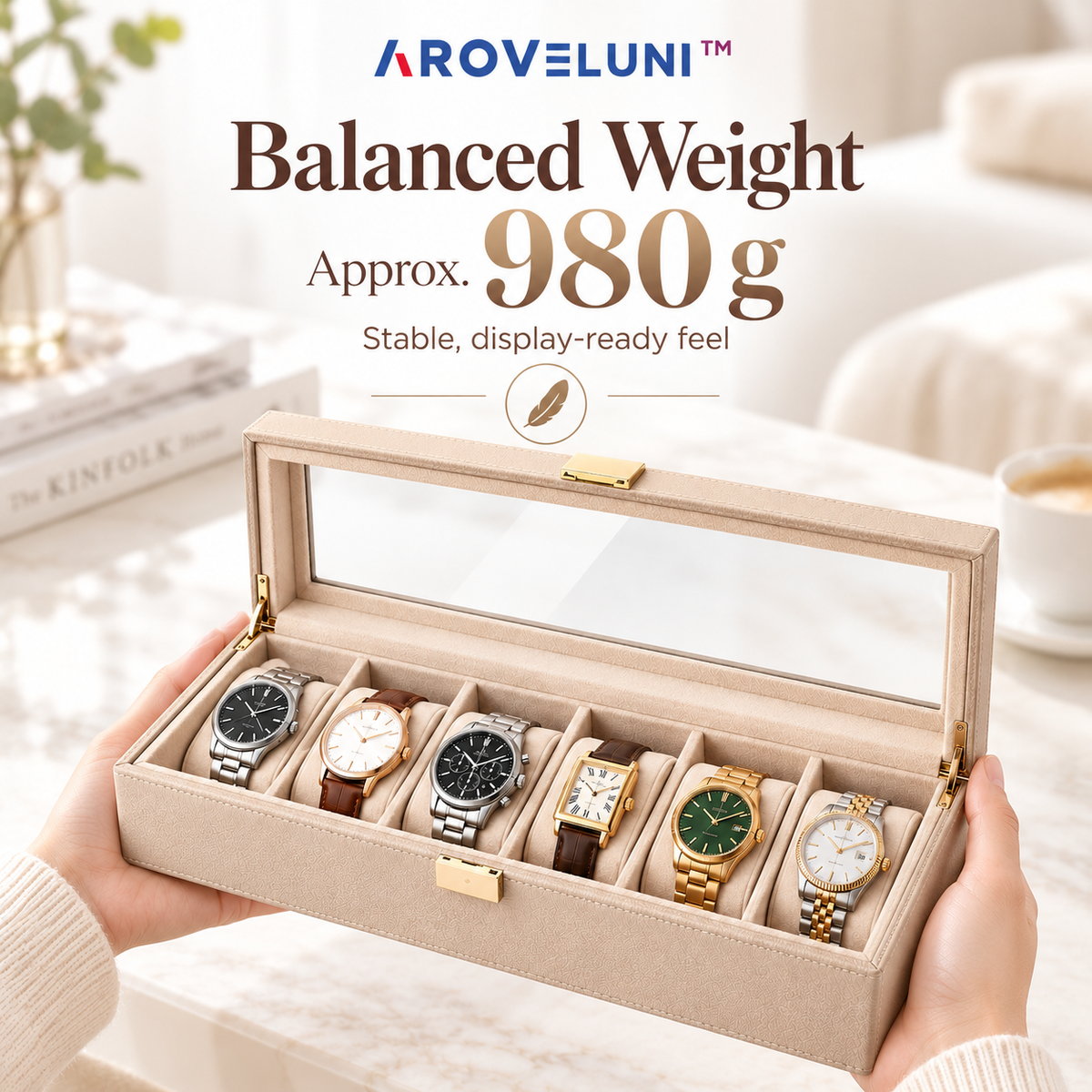 Aroveluni™ Maison Box – Minimalist Watch Storage Box with a Clear Display Lid