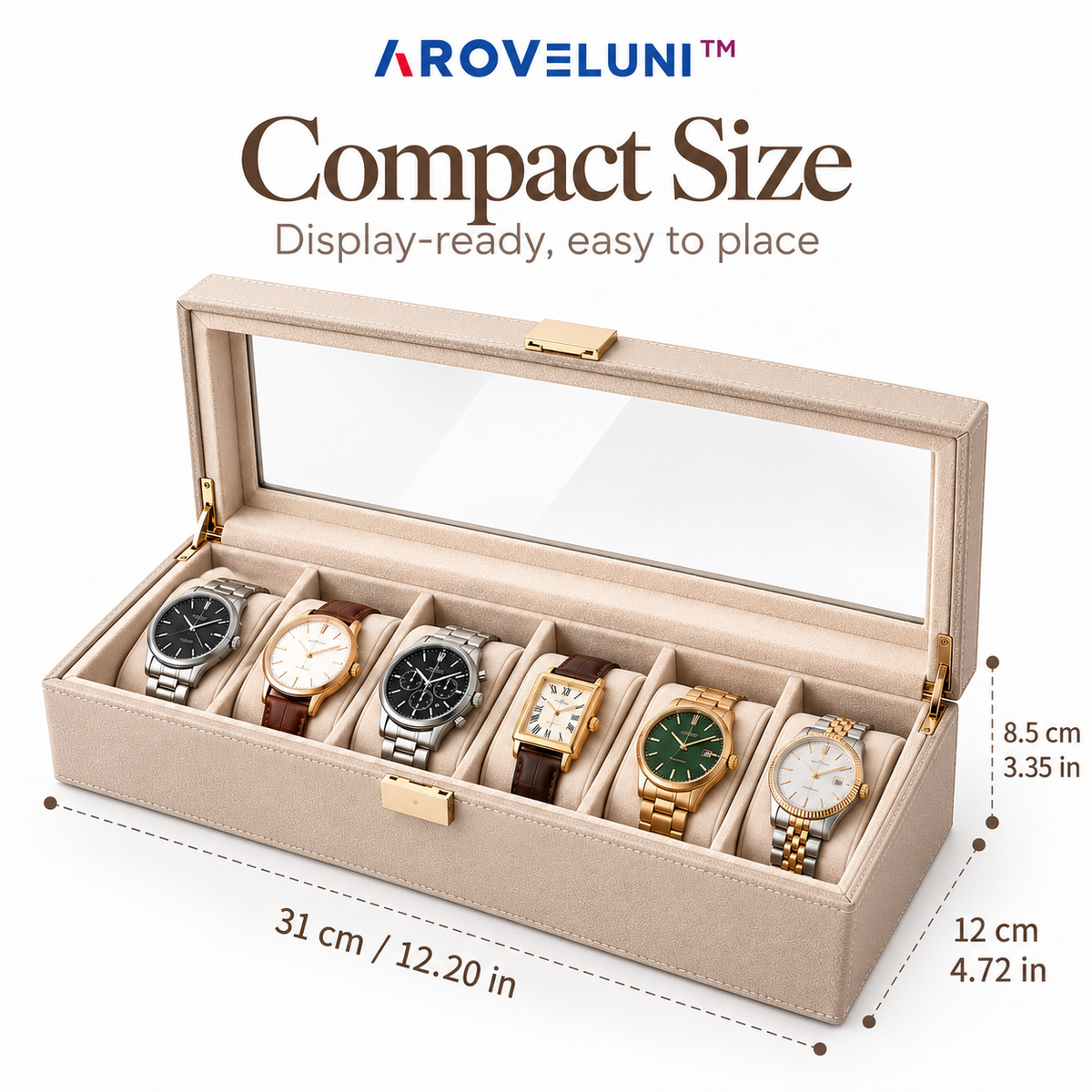 Aroveluni™ Maison Box – Minimalist Watch Storage Box with a Clear Display Lid