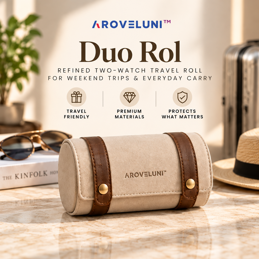Aroveluni™ Duo Roll – Refined Two-Watch Travel Roll for Weekend Trips & Everyday Carry