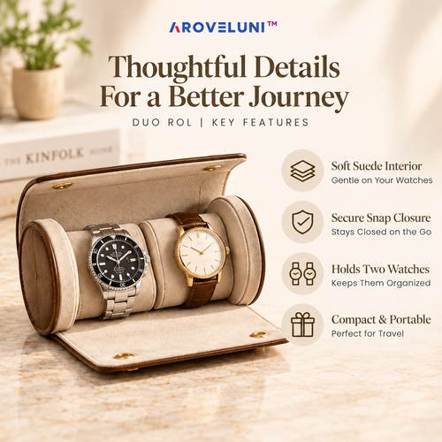 Aroveluni™ Duo Roll – Refined Two-Watch Travel Roll for Weekend Trips & Everyday Carry