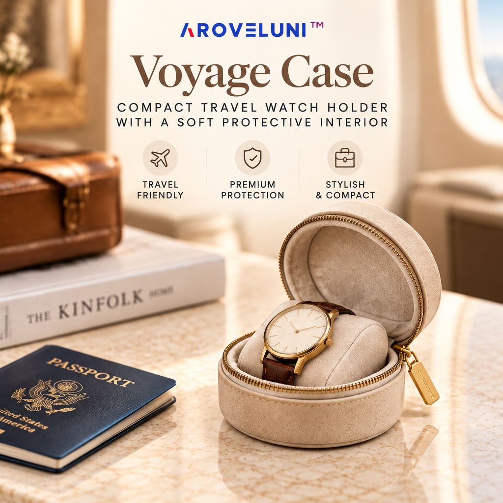 Aroveluni™ Voyage Case – Compact Travel Watch Holder with a Soft Protective Interior