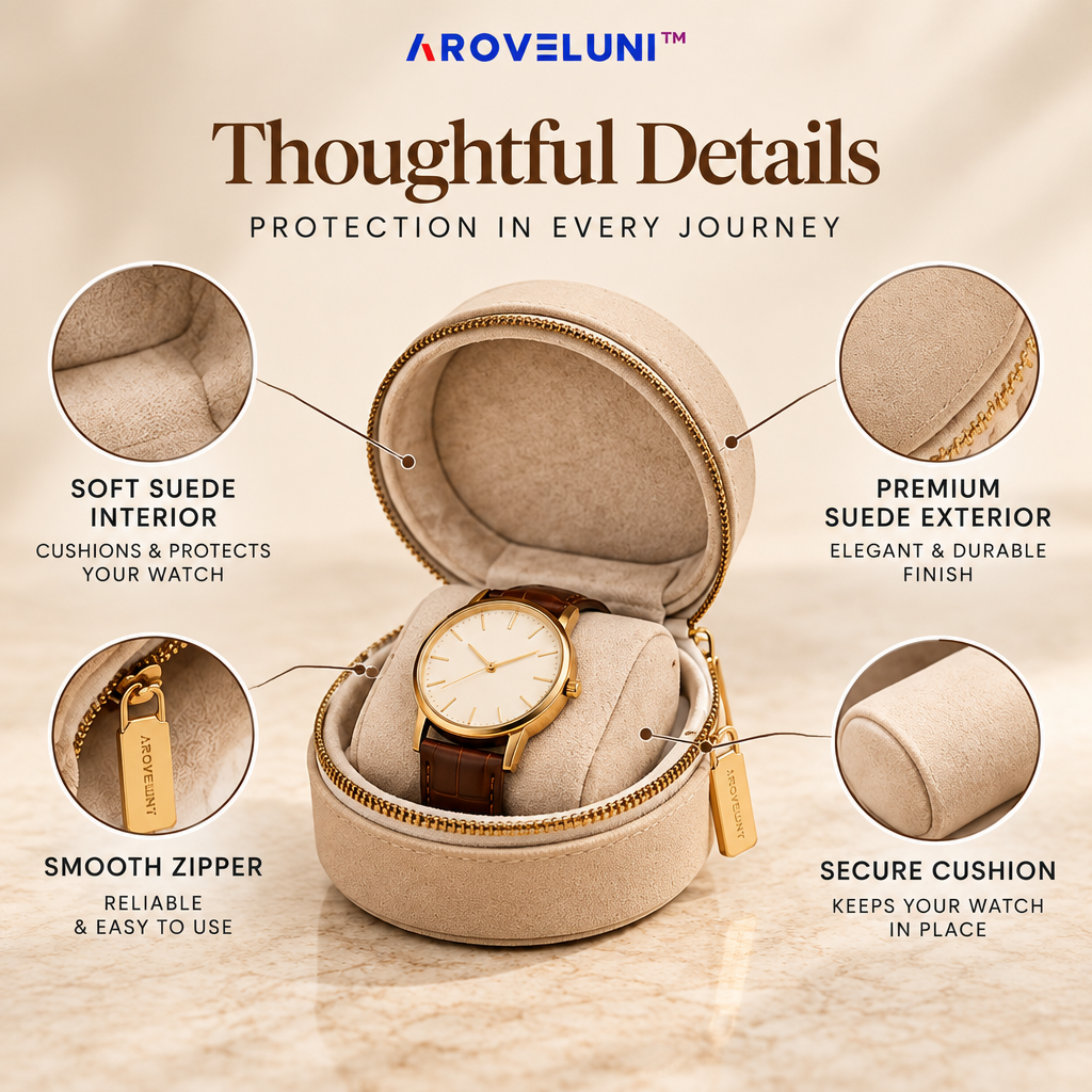 Aroveluni™ Voyage Case – Compact Travel Watch Holder with a Soft Protective Interior