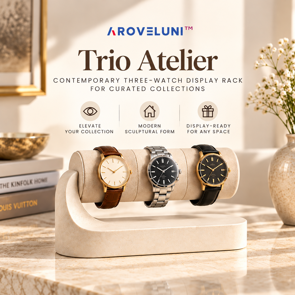 Aroveluni™ Trio Atelier – Contemporary Three-Watch Display Rack for Curated Collections