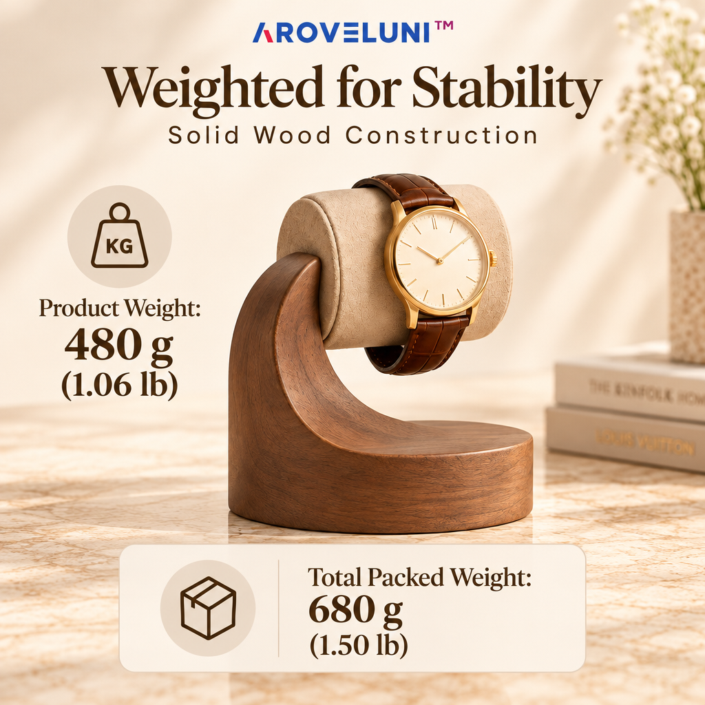 Aroveluni™ Solace Stand – Minimalist Wooden Watch Display Stand for Modern Dressers & Desks