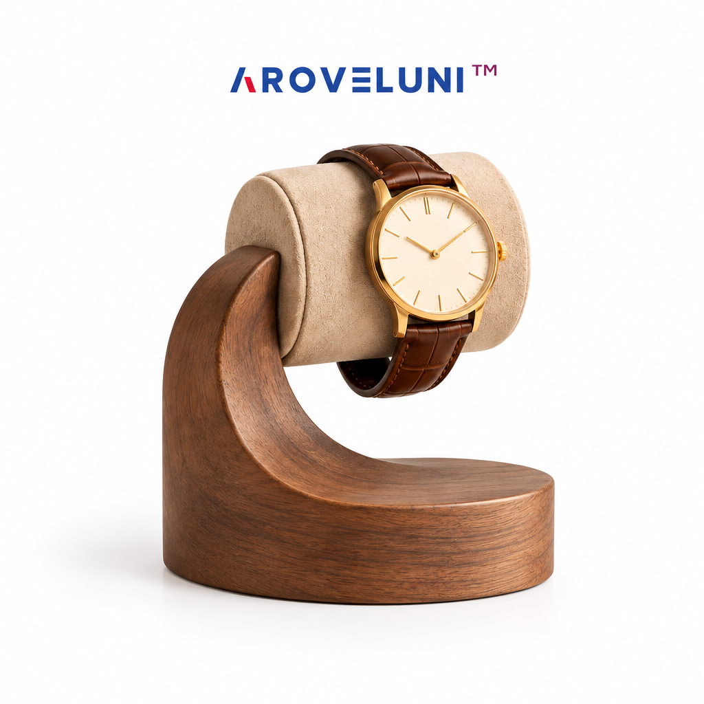 Aroveluni™ Solace Stand – Minimalist Wooden Watch Display Stand for Modern Dressers & Desks