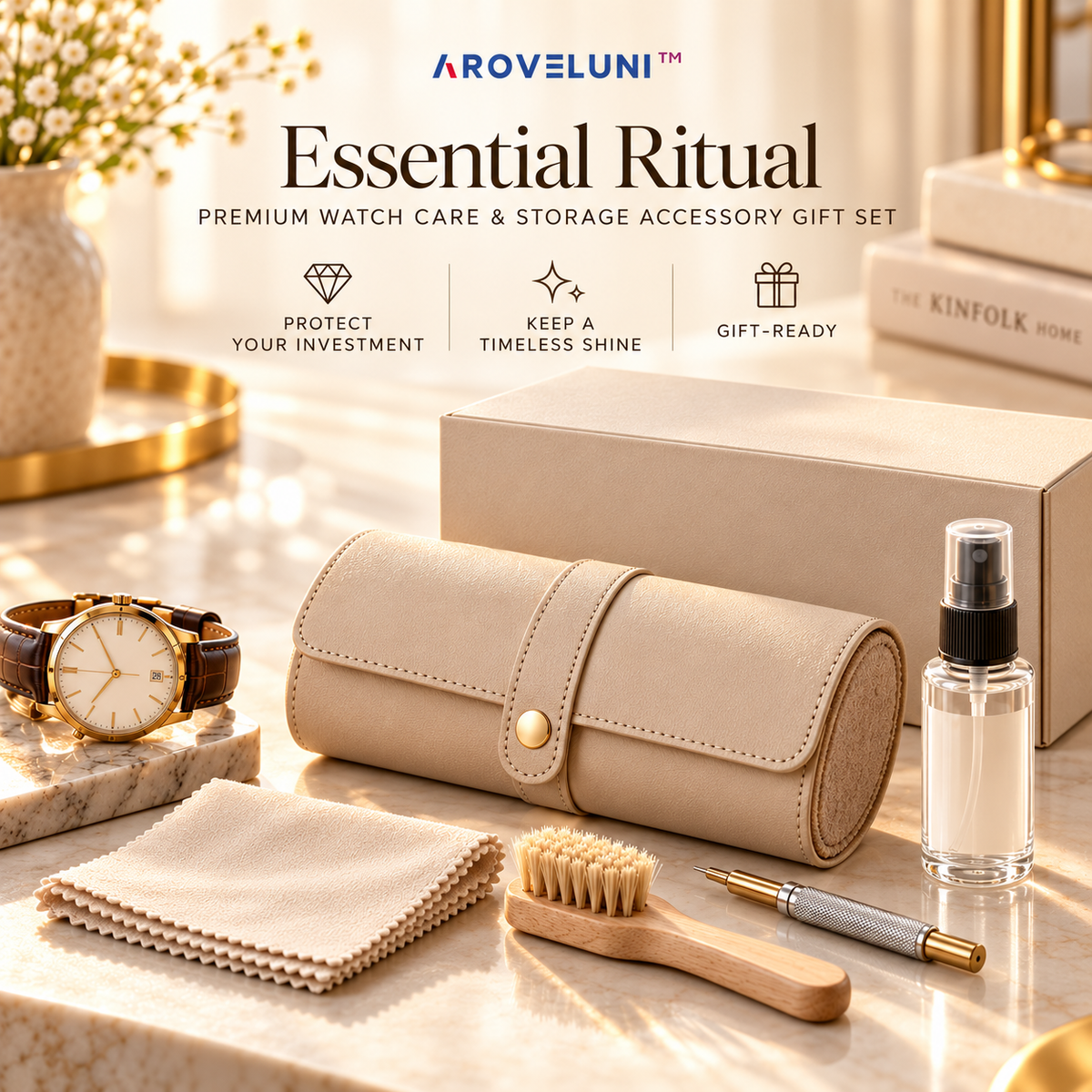 Aroveluni™ Essential Ritual – Premium Watch Care & Storage Accessory Gift Set