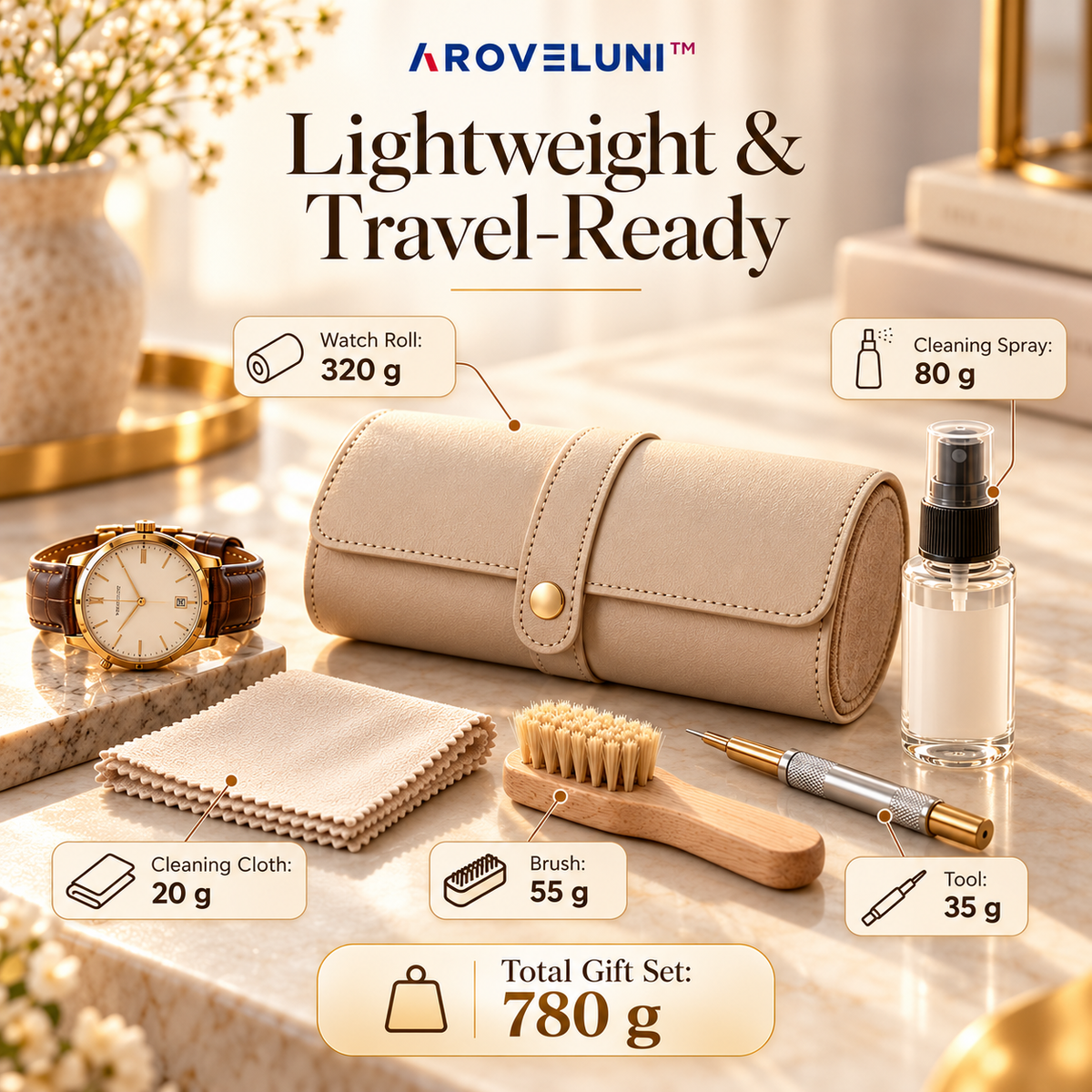 Aroveluni™ Essential Ritual – Premium Watch Care & Storage Accessory Gift Set