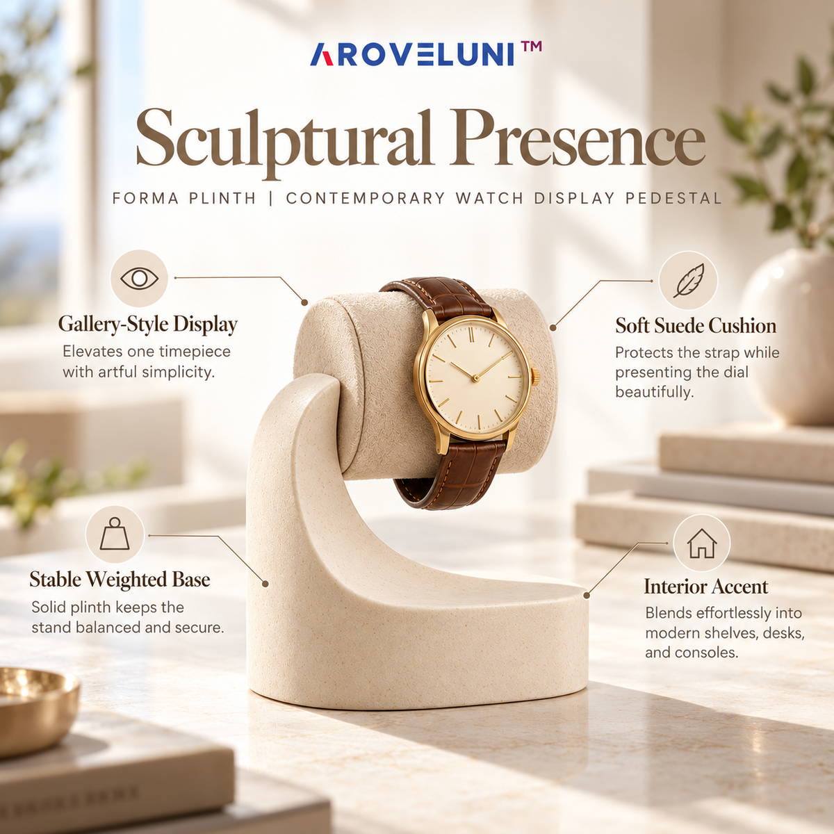 Aroveluni™ Forma Plinth – Sculptural Watch Display Pedestal for Contemporary Interiors