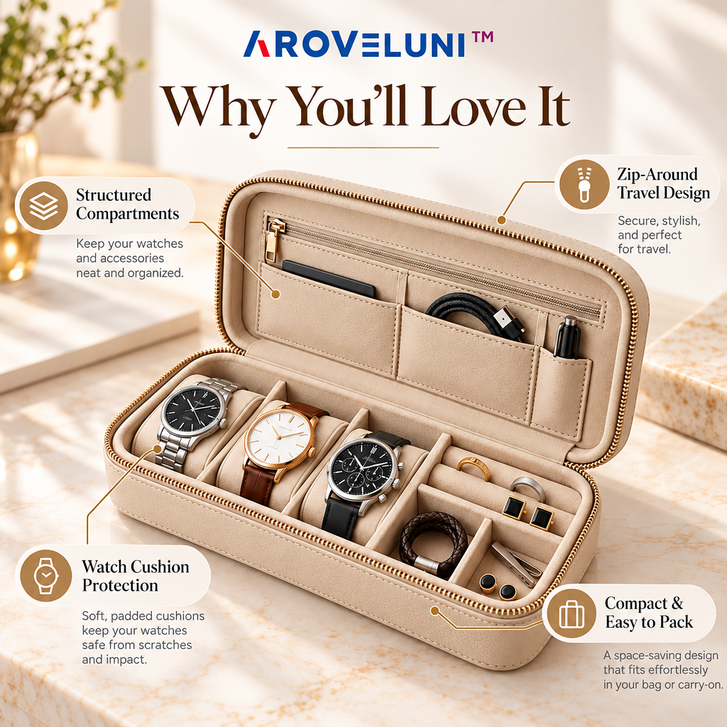 Aroveluni™ Nomad Organizer – Compact Watch & Accessory Travel Case with Structured Compartments