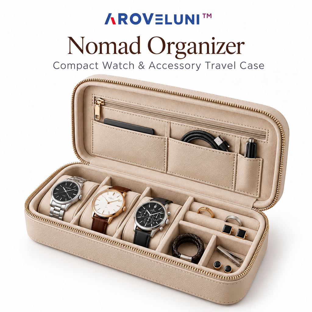 Aroveluni™ Nomad Organizer – Compact Watch & Accessory Travel Case with Structured Compartments