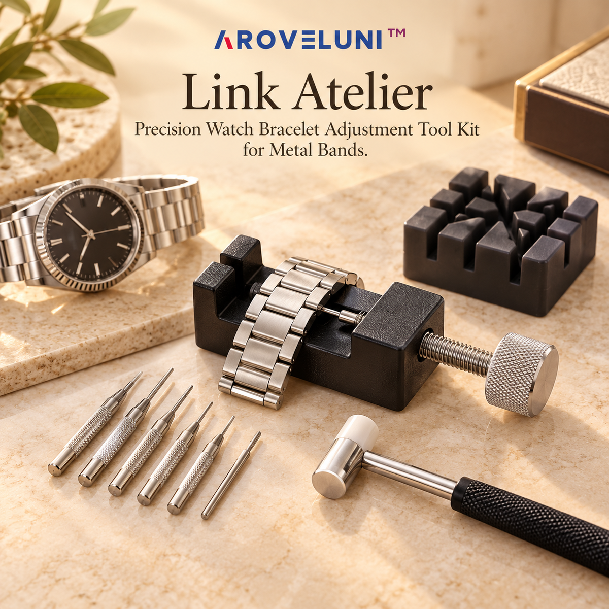Aroveluni™ Link Atelier – Precision Watch Bracelet Adjustment Tool Kit for Metal Bands