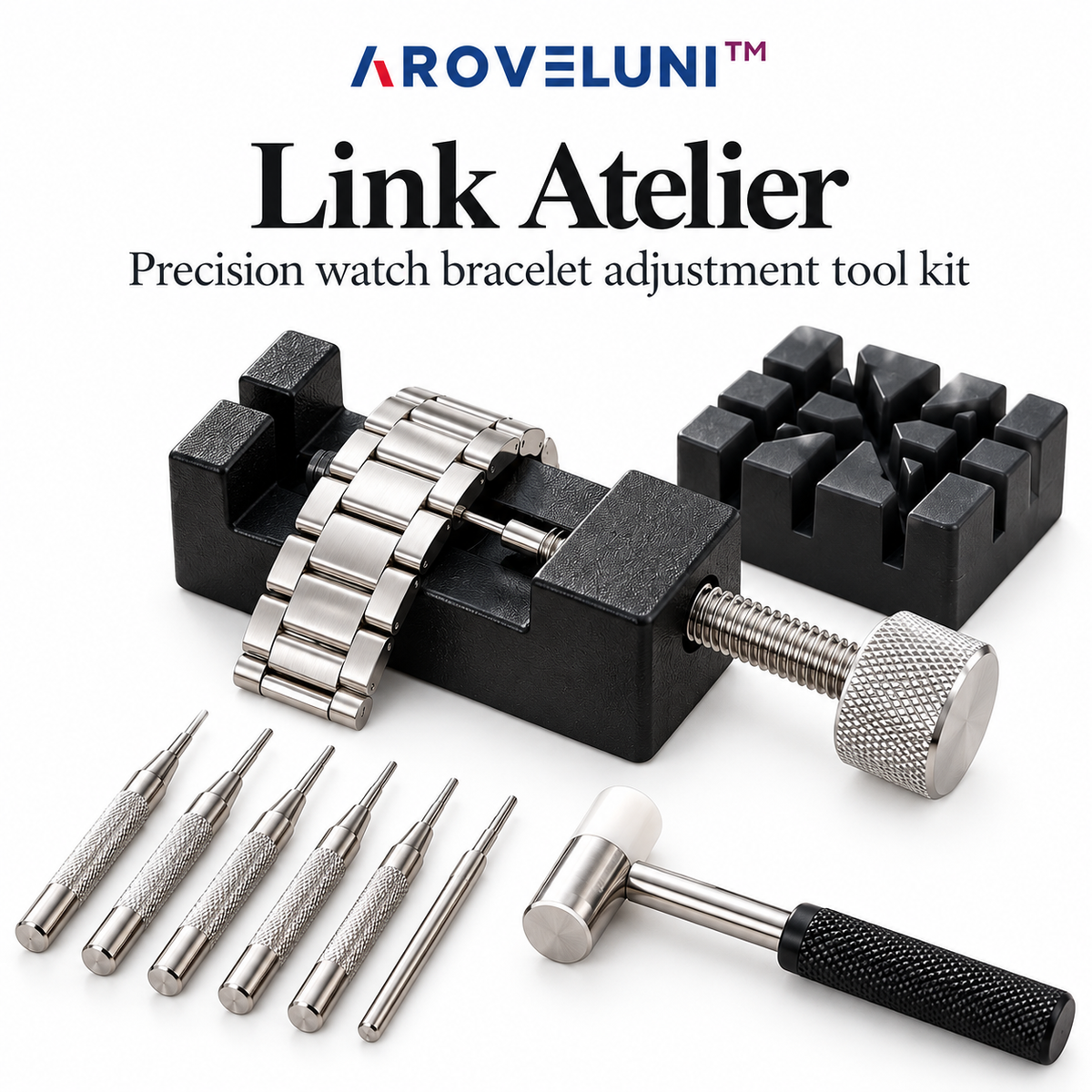 Aroveluni™ Link Atelier – Precision Watch Bracelet Adjustment Tool Kit for Metal Bands