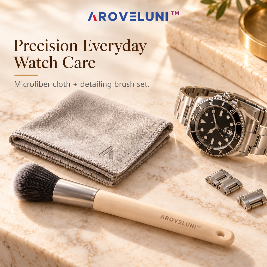 Aroveluni™ Clarity Kit – Precision Watch Cleaning Set with Microfiber Cloth & Detailing Brush